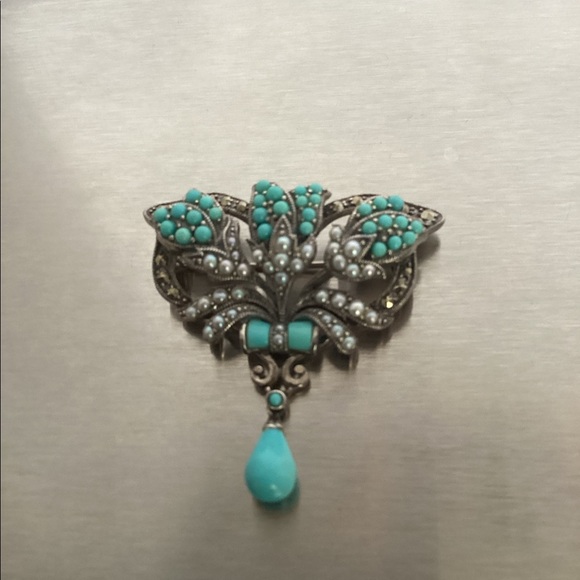 S/S  PIN,SLEEPING BEAUTY TURQUOISE WITH SEED PEARLS - Picture 7 of 7